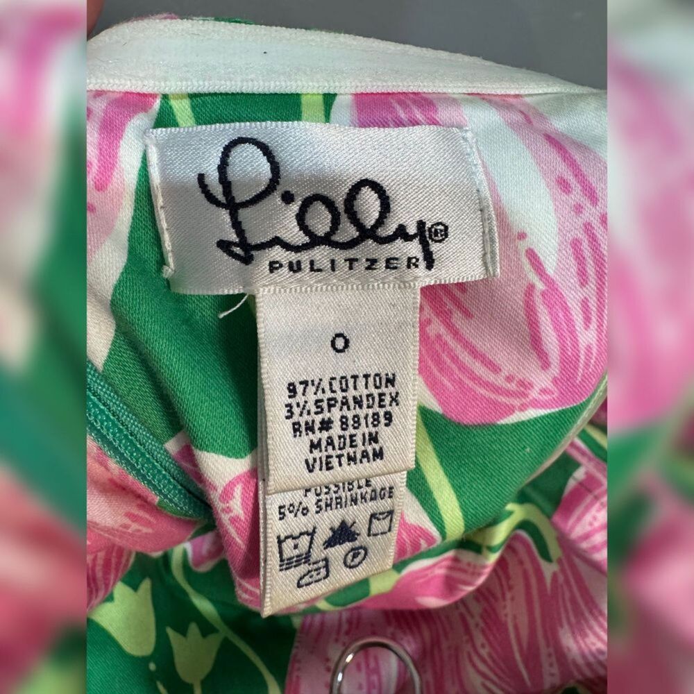 Green/Pink Lilly Pulitzer Vintage Strapless Tulip Print Dress Size 0 EUC - Picture 8 of 8